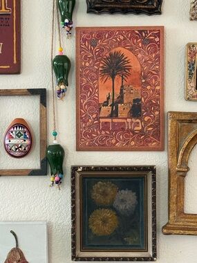 Ron Cohen Rust Orange Tower and Palm Jerusalem Art